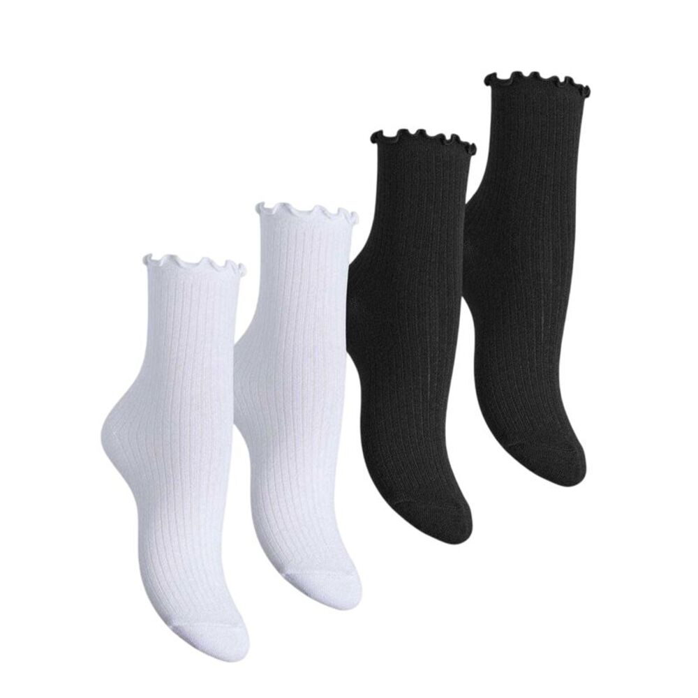 Pieces Womens/Ladies Afia Ruffle Trim Ankle Socks (Pack of 4) / Black/White